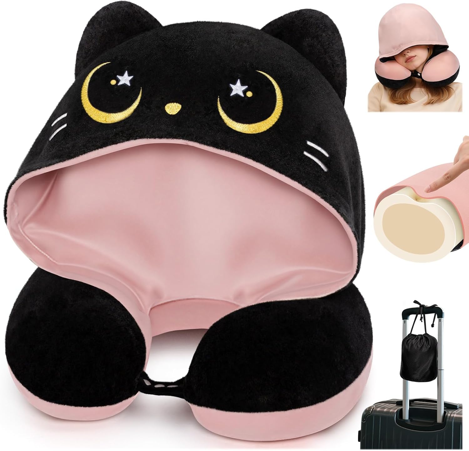 Mewaii Oreiller de Voyage avec Capuche, Oreiller de Cou en Forme de Chat Mignon pour Adolescents et Adultes, Coussin de Nuque en Mousse à mémoire de Forme pour Appui-tête de vol – Rose Mewaii Oreiller de Voyage avec Capuche, Oreiller de Cou en Forme de Chat Mignon pour Adolescents et Adultes, Coussin de Nuque en Mousse à mémoire de Forme pour Appui-tête de vol – Rose