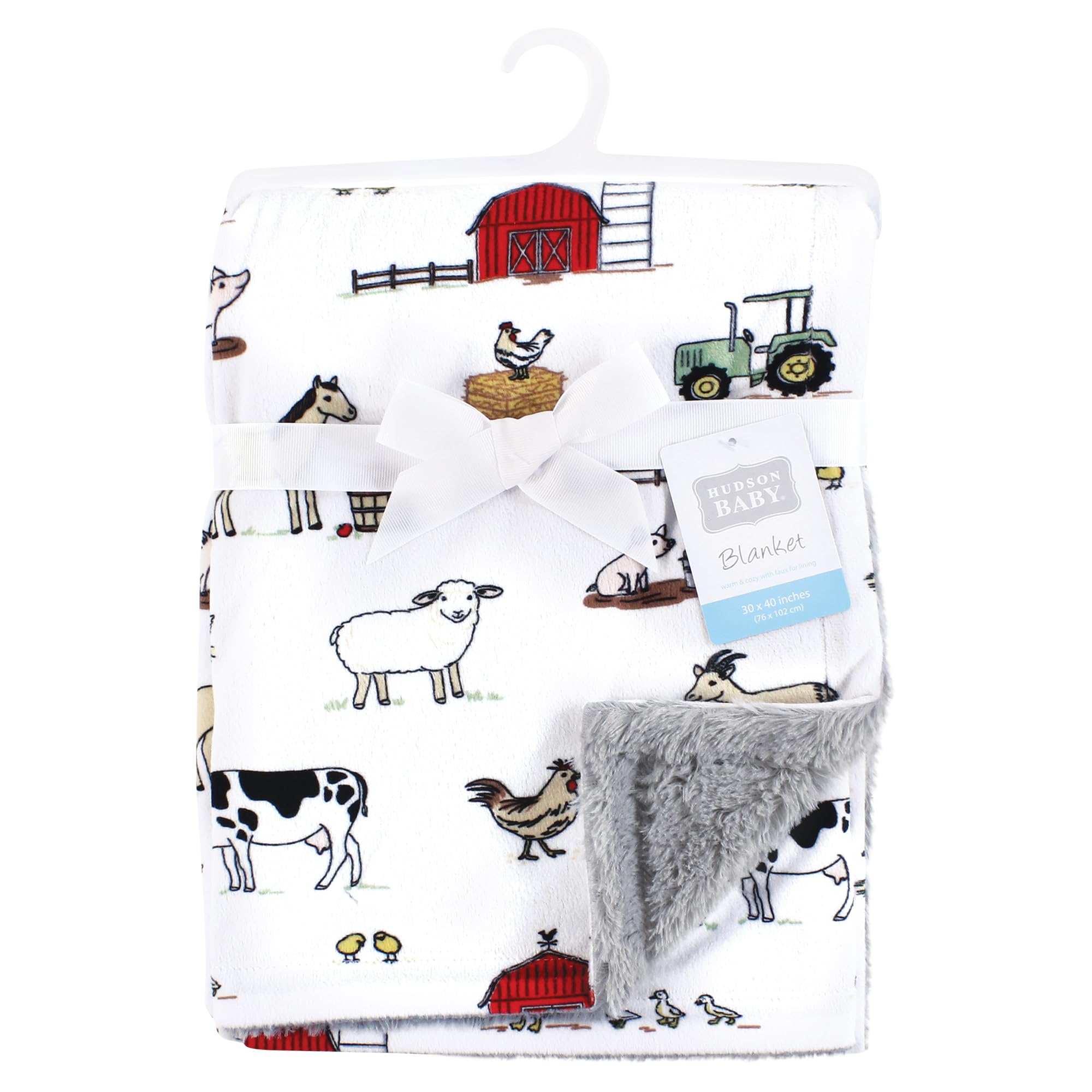 Hudson Baby Manta unisex de felpa para bebé con ribete peludo y espalda, granja, talla única