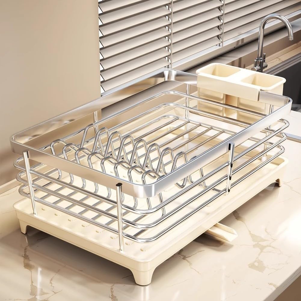 304 Edelstahl-Abtropfgestell mit Ablaufschale und Multi-Fächer-Design für stromlinienförmige Küchenorganisation (S)