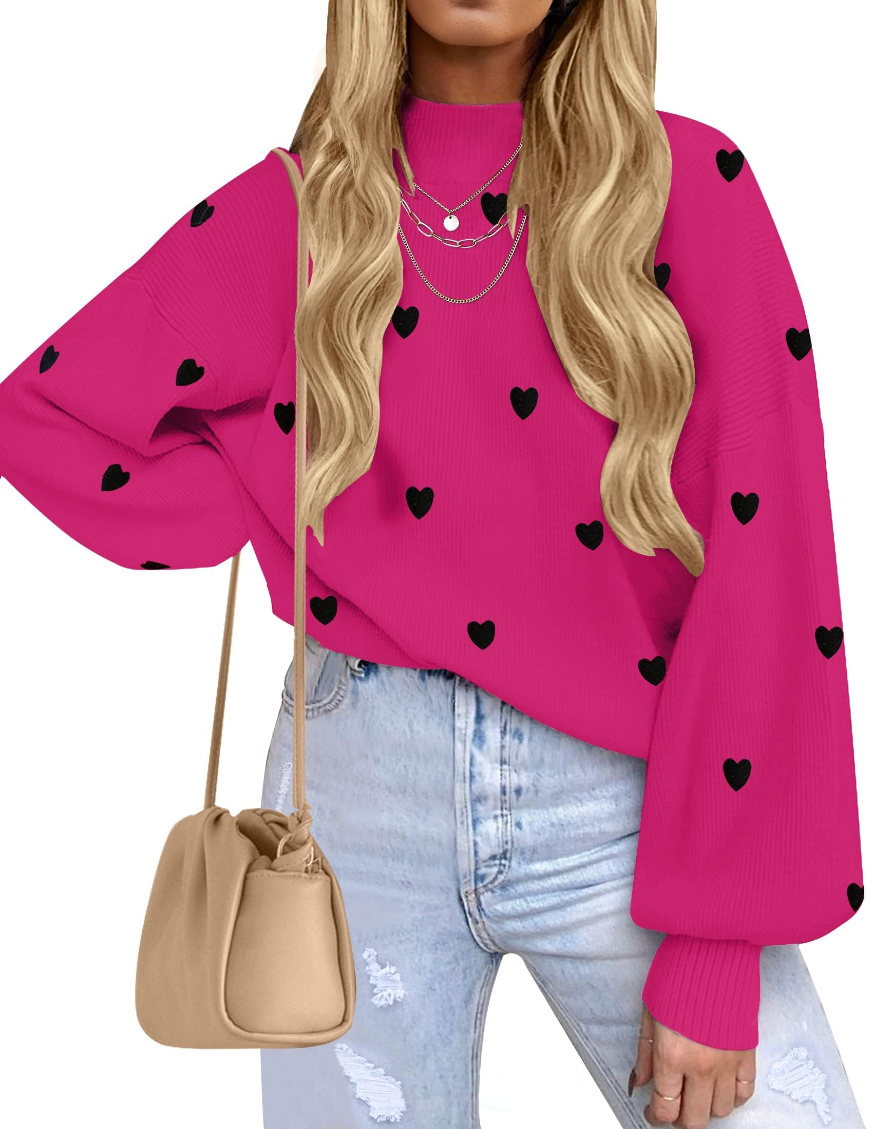 ZESICA Women's Casual Turtleneck Long Lantern Sleeve Fall 2026 Oversized Ribbed Knit Pullover Sweater Jumper Top