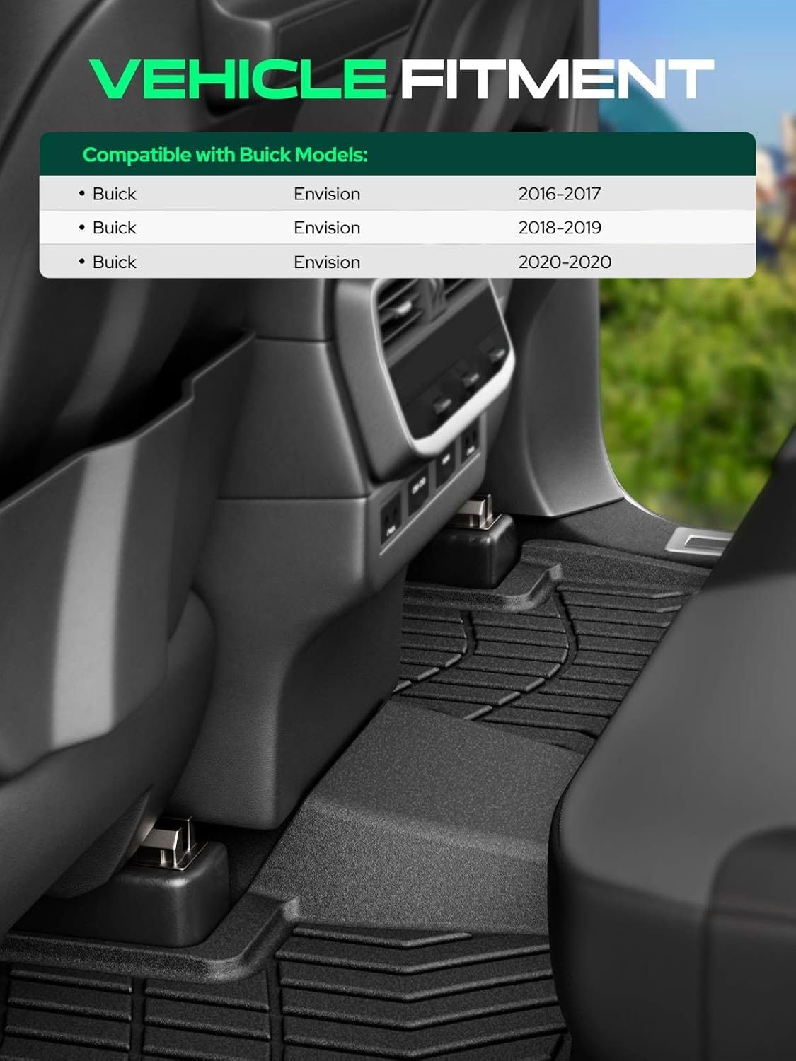 YHTAUTO Floor Mats Compatible with 2016-2020 Buick Envision, TPE Floor Liners All-Weather Protection Custom Fit, 1st & 2nd Row, Set of 3 Black - Image 3