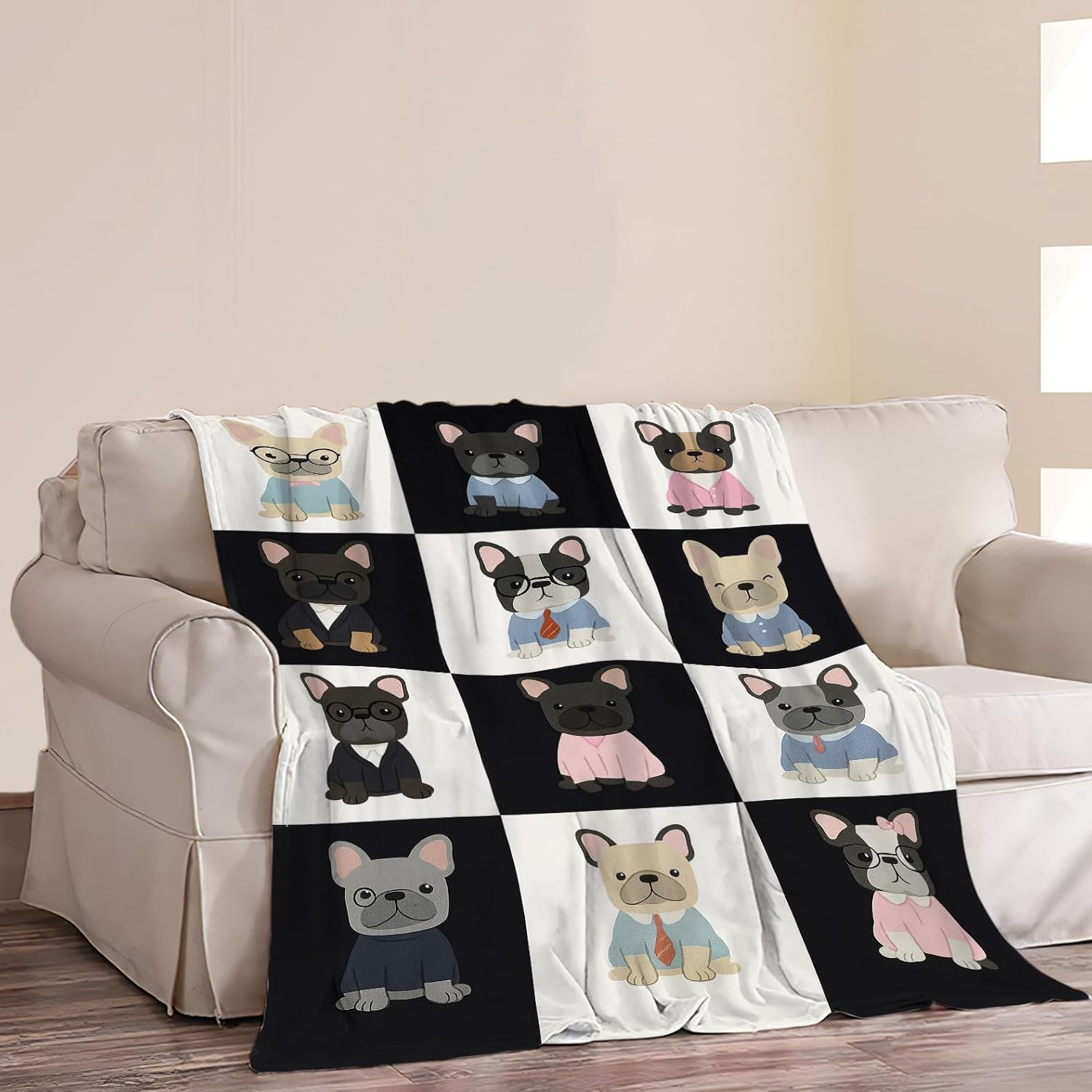 French Bulldog Throw Blanket Cute Dog Cozy Fleece Fuzzy Splicing Soft Flannel Plush Bulldog Warm Bedding Stuff Gifts for Women Girls Kids Adults 40 x 50 Inch - Image 7