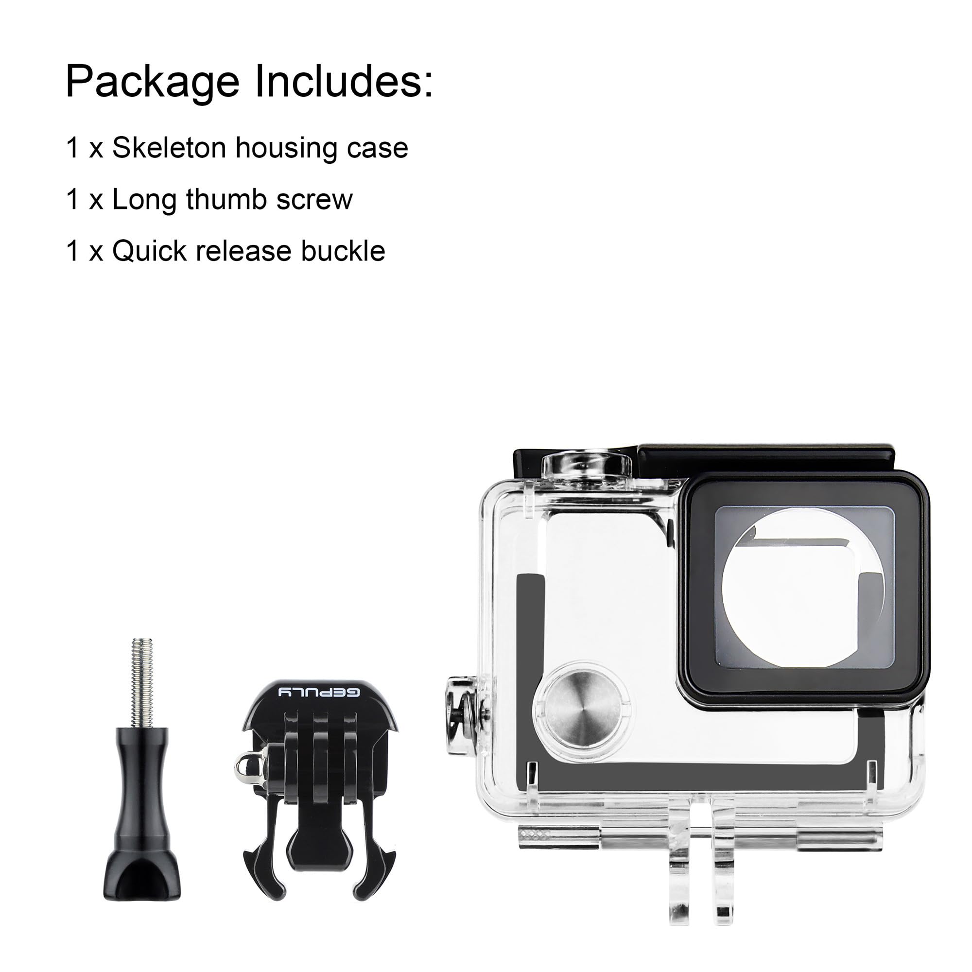 GEPULY - Custodia protettiva per GoPro Hero 4, Hero 3+, Hero 3, Hero 3, custodia protettiva laterale con scheletro posteriore e porta LCD Touch Backdoor per GoPro Hero 4, Hero 3+, Hero3 + Hero3
