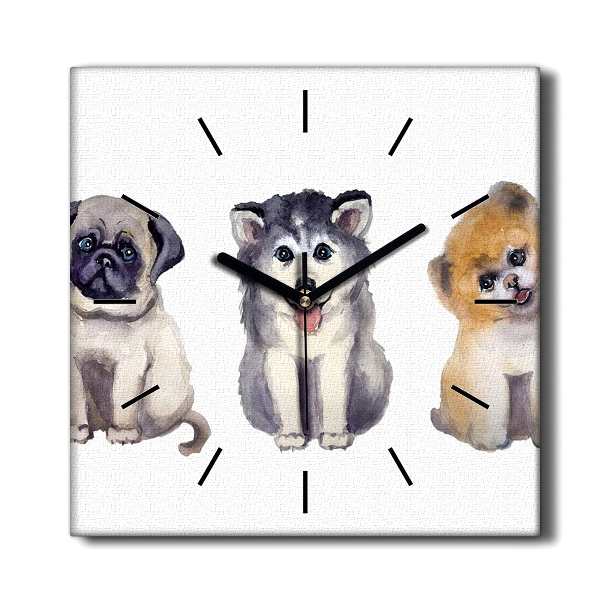 Horloge Murale Silencieuse pour Salon Décoration Chiens Toile