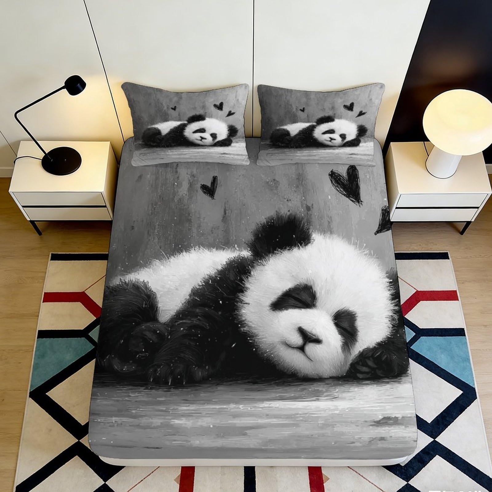 Tjiqhvmrn Style-2 3D Printed Cute Panda Fitted Sheet Microfiber Deep Pocket Non-Slip Bedroom Bedding Full Wrap Panda Mattress Fitted Cover Washable 90X200x25cm
