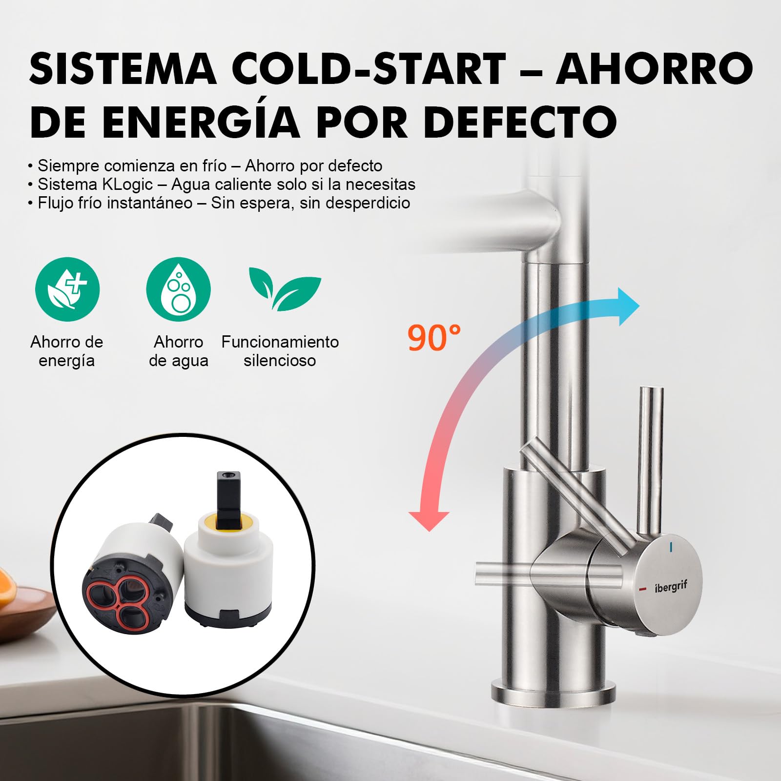 Ibergrif Grifo Profesional Cocina con Ducha Extraíble, Mezclador de Fregadero, Acero Inoxidable