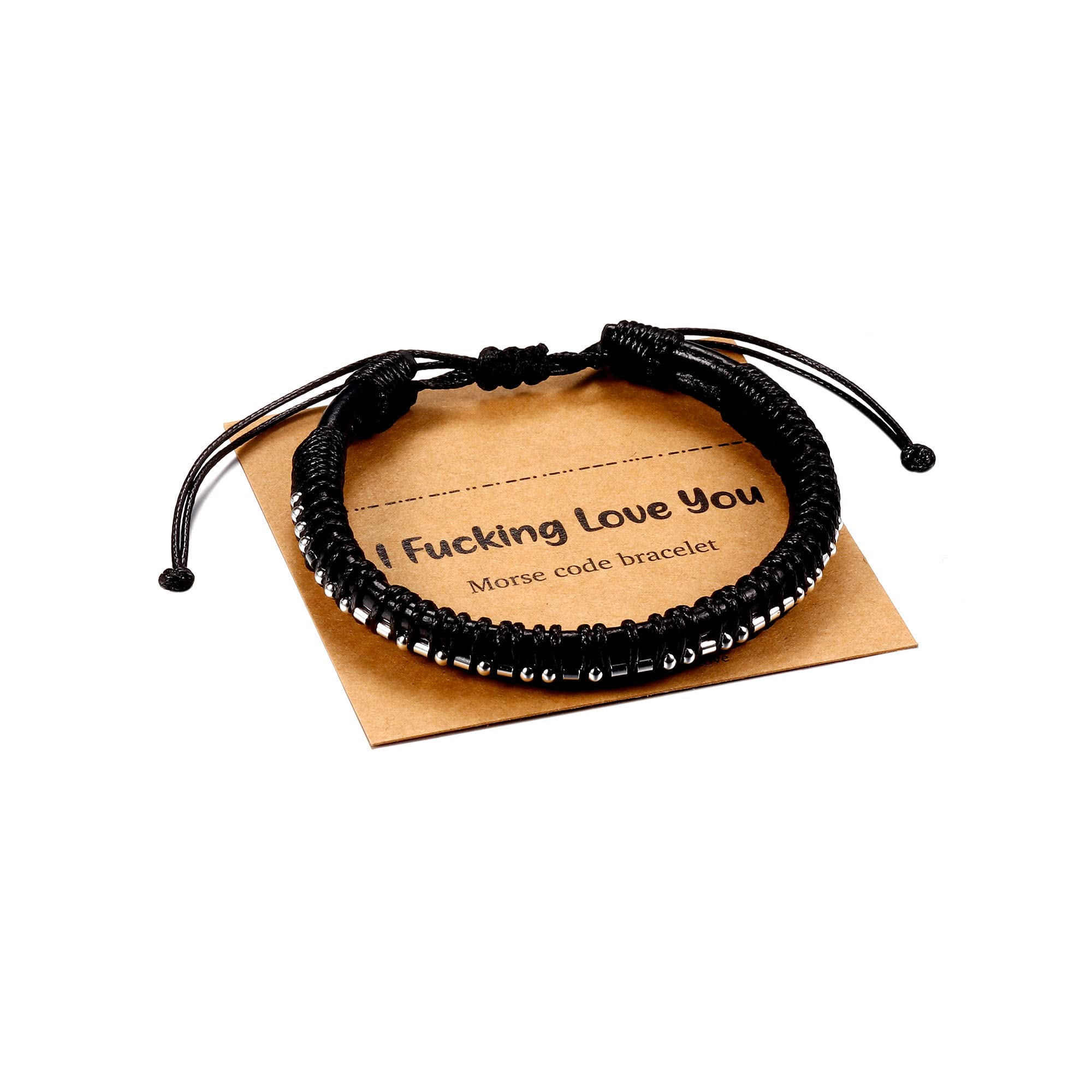 URSTARMorse Code Bracelets for Men Gifts - 18K Real Gold Plated Beads on Black Leather Bracelet for Men Inspirational Gifts for Him Unique Birthday Christmas Gifts for Men Teen Boys