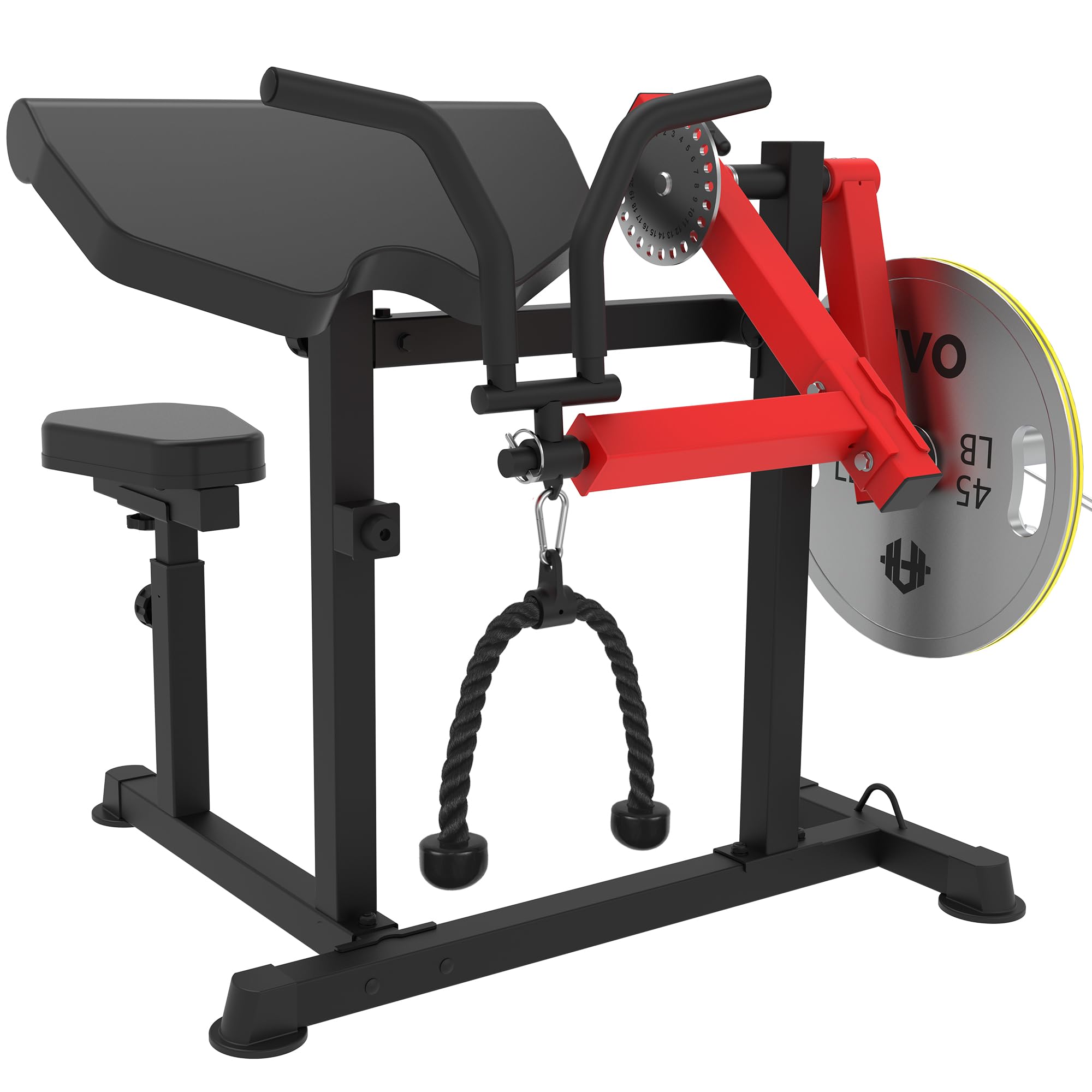 HVO Banco de Bíceps y Tríceps: Banco Ajustable 2-en-1 para Curl de Bíceps y Extensiones de Tríceps Sentado – Banco de Musculación para Entrenamiento de Brazos en Casa, Rojo