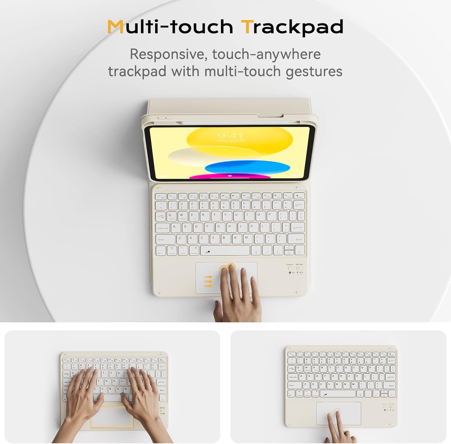 aoub Compatible for iPad A16 Case with Keyboard 11th /10th Generation 2025/2022, Multi-Touch Trackpad, 7 Color Backlit, Detachable Bluetooth Keyboard for iPad 11th/10th Gen 11 inch/ 10.9 inch, White