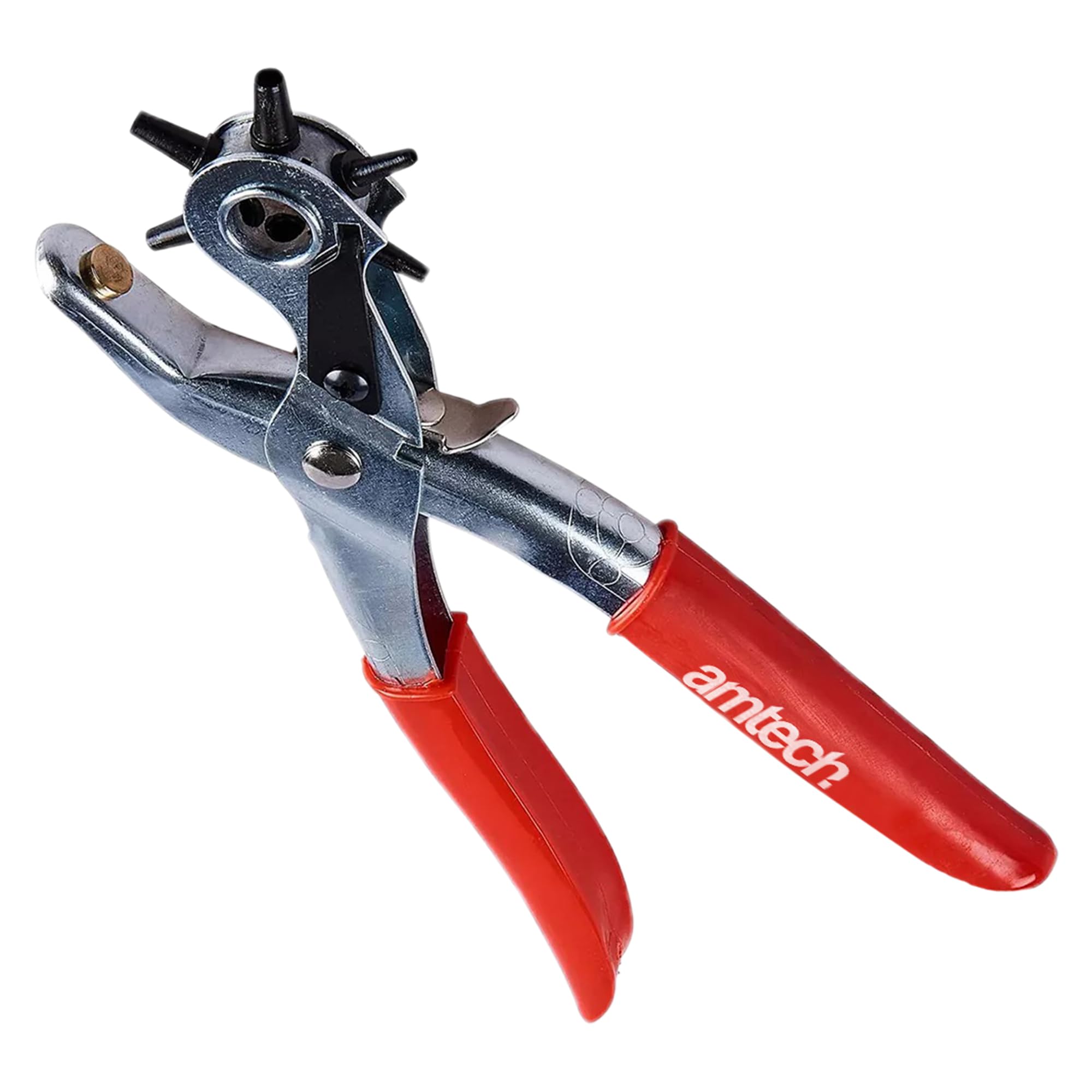 WedDecor Revolving Leather Hole Punch Plier Tool – 6 Sizes (2mm to 4.5mm) – Steel Puncher for Belts, Canvas, Leather, Fabric, Plastic, Card & DIY Craft – Handheld Eyelet Punching Tool