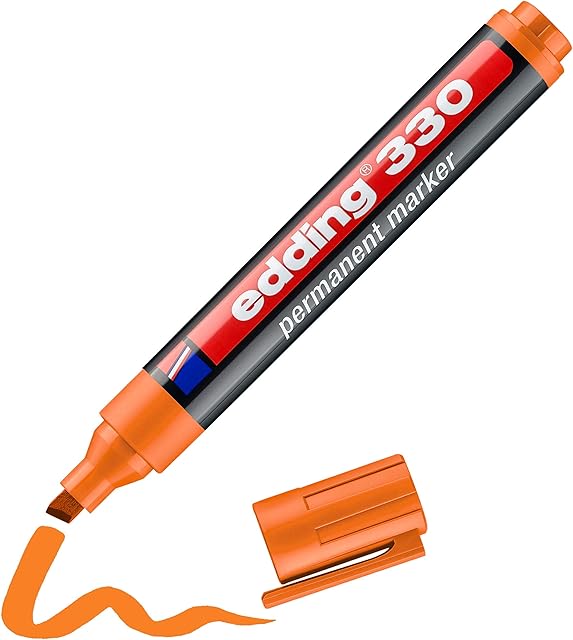 edding 330 permanent marker - orange - 1 pen - chisel tip 1-5 mm - waterproof, quick-drying, smear-proof pens - for cardboard, plastic, glass, wood, metal and fabric