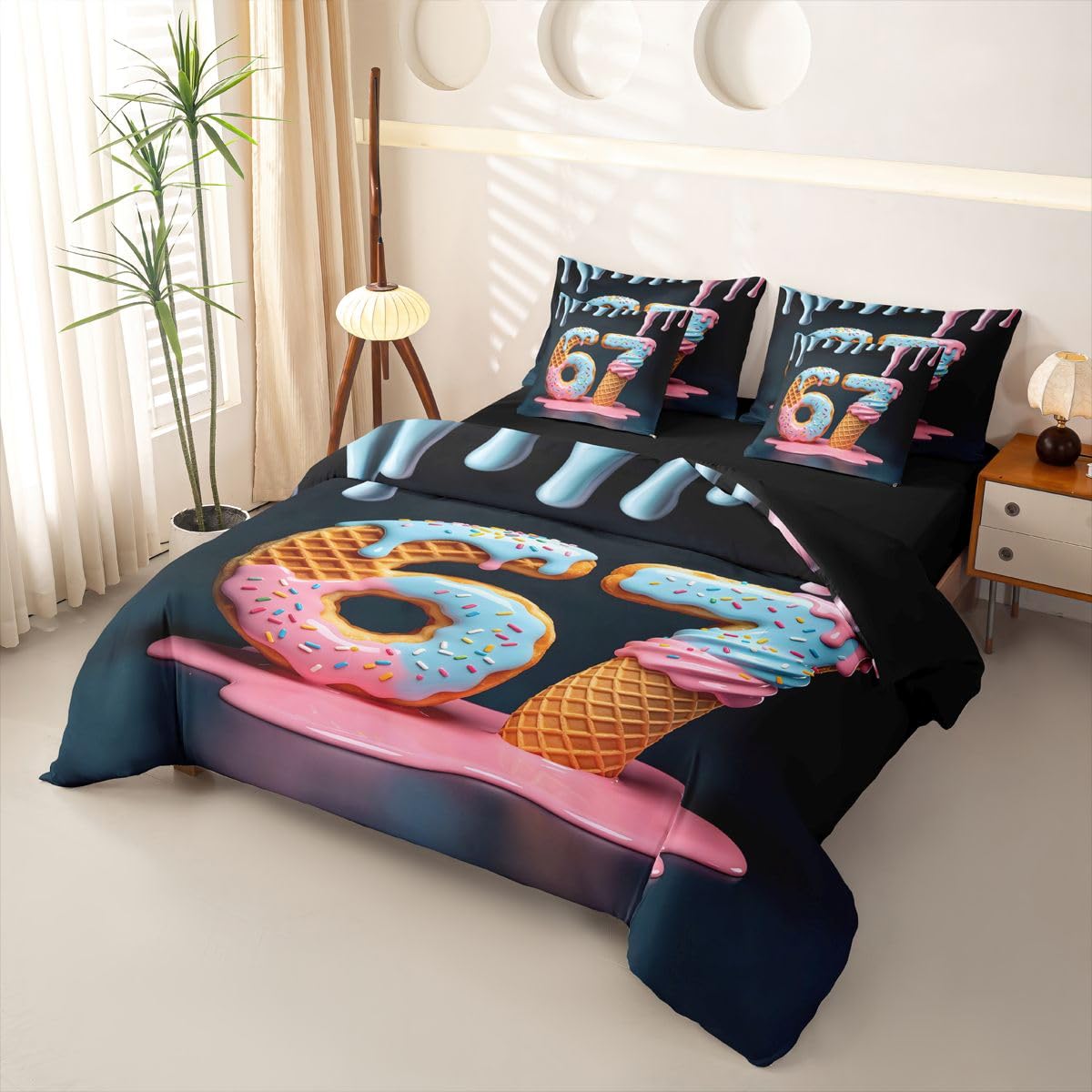 Loussiesd SIX SEVEN 6 7 Ice Cream Copripiumino Singolo 7 Pezzi Colorato Crema Candy Set di biancheria da letto per bambini Ragazzi Ragazze Dolce Dolce letto in una borsa con copripiumino, lenzuola