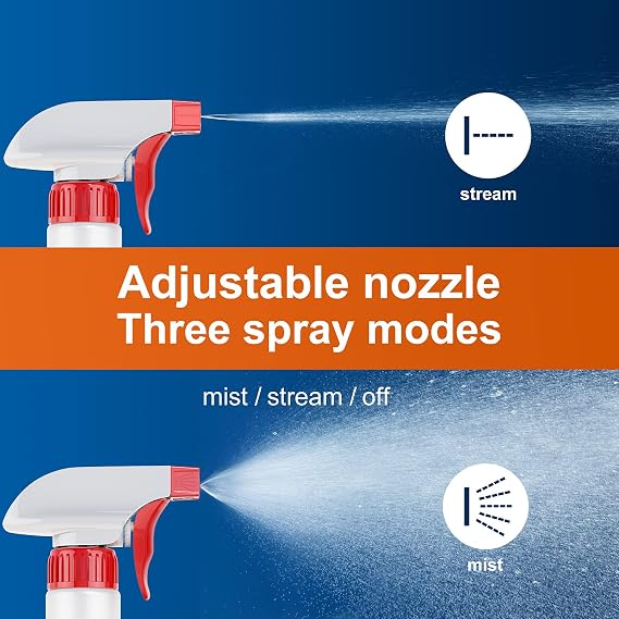 Veco Spray Bottle (5 Pack,24 Oz) with Measurements and Adjustable Nozzle(Mist & Stream Mode), HDPE Plastic Spray Bottles for Cleaning Solution, Household/Commercial/Industrial Use, No Leak and Clog
