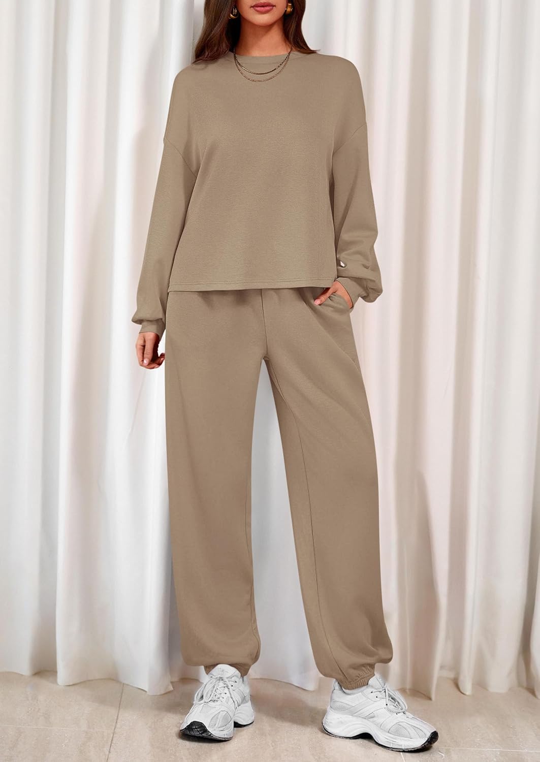 PRETTYGARDEN Women's Two Piece Lounge Sets 2025 Fall Airport Outfits Long Sleeve Pullover Tops Sweatpants Matching Clothing - Image 2