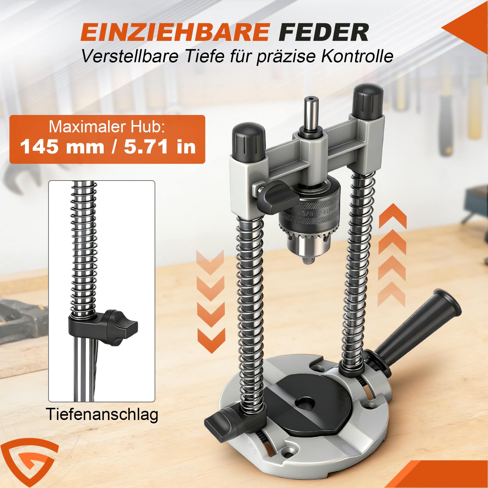 GEARMONSTER Soporte para taladro con portabrocas, soporte de taladro móvil, portabrocas compatible con brocas de 1,5 – 13 mm, guía de perforación portátil para perforación precisa