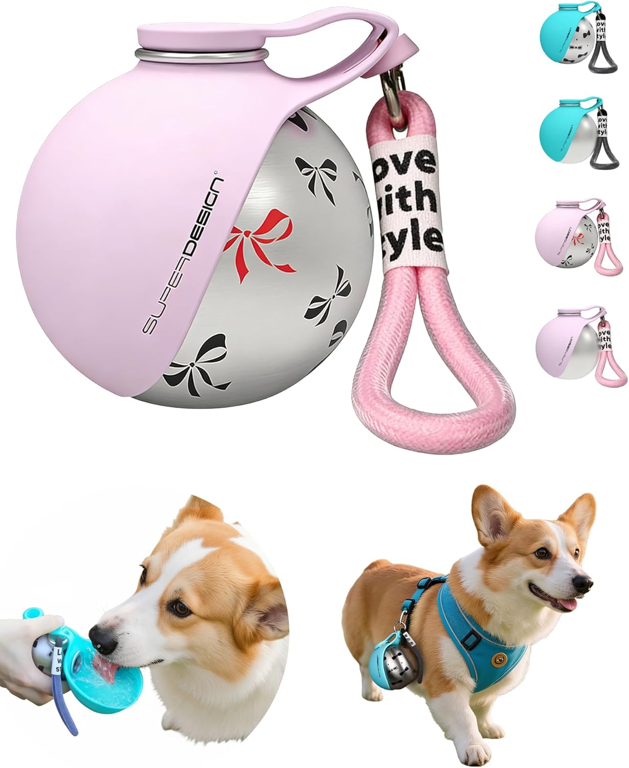 Dog Water Bottle for Small Dogs 10oz - 2-in-1 Stainless Steel Portable Travel Water Dispenser with Detachable Silicone Bowl, Leak Proof Puppy Walking Accessory for Hiking & Crate (2-red)