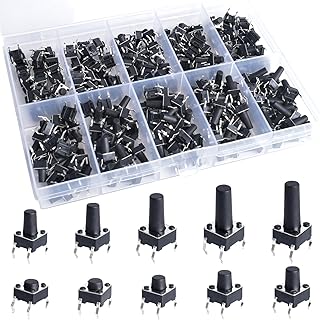 206 Pcs Tactile Switch 4 Pins 6x6 mm 10 Values Miniature Micro Momentary Tact Push Button Switch Assortment Kit