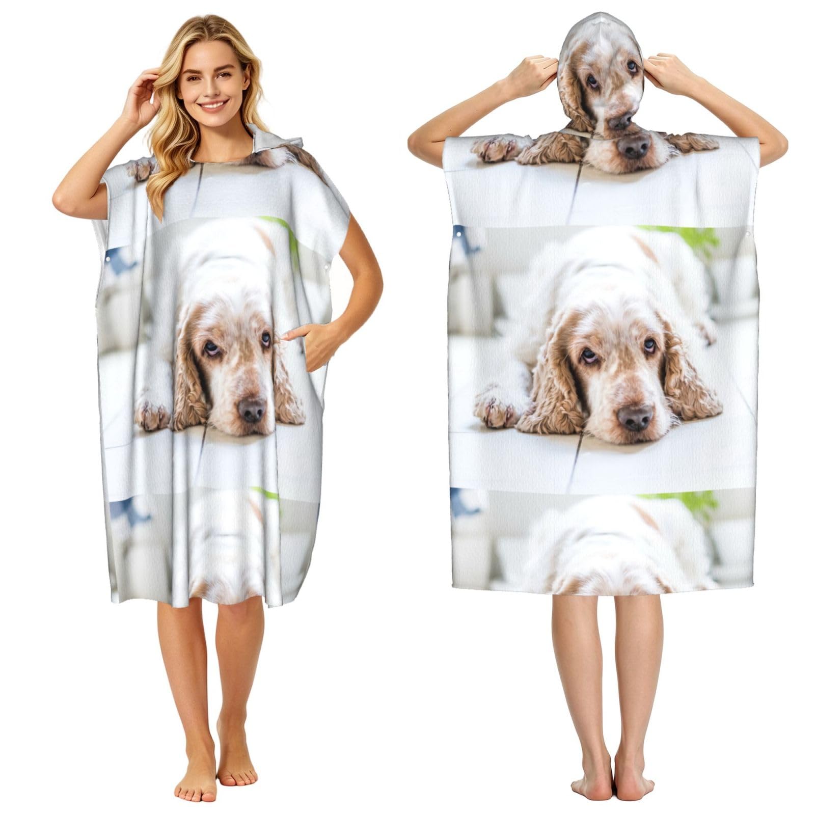 Poadnly Cocker Spaniel Brown Spaniel Sad Dogs Dogs Pets, Adult Hooded Beach Towel 90 x 110 cm,Changing Bath Robe, Surf Poncho Towel For Women Men