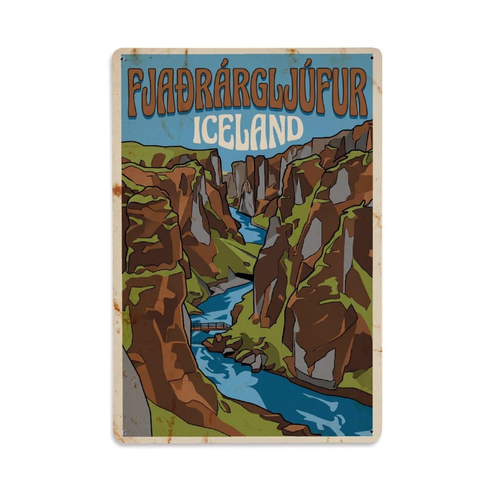 Este 8X12inch Style Vintage Travel Fjadrargljufur Iceland Canyon Metal Tin Sign