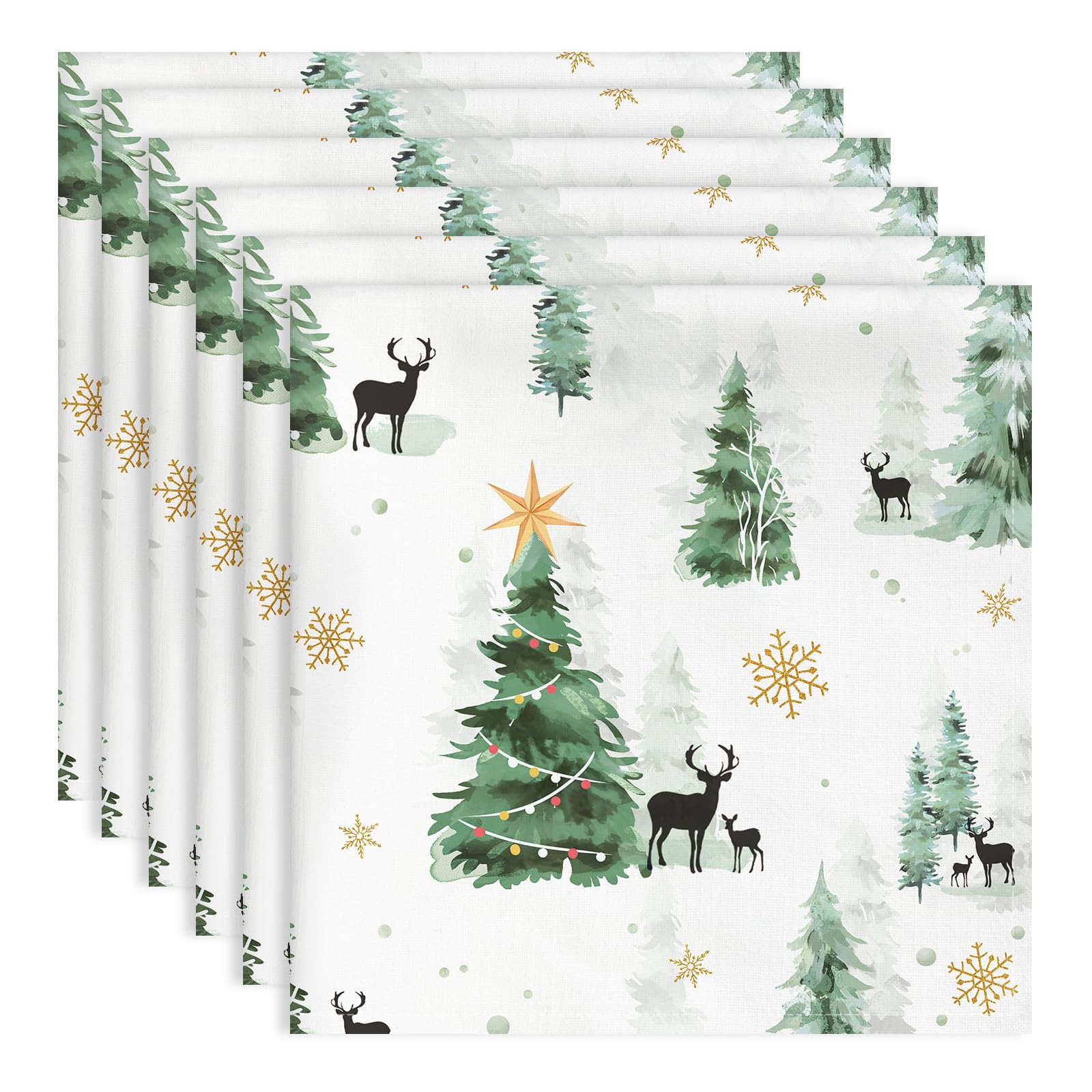 Arquiel Winter Pine Tree Napkins, 45 cm x 45 cm Dinner Cloth Napkins Set of 6, Washable Cotton Soft Absorbent Square Table Top Decoration for Christmas Dining Kitchen Party Wedding