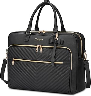 17 Inch Laptop Bag for Women, Large Convertible Quilted Briefcase Backpack with USB Port, Waterproof Leather Work Tote Bags, Professional Shoulder Computer Handbags for Office Business College, Black