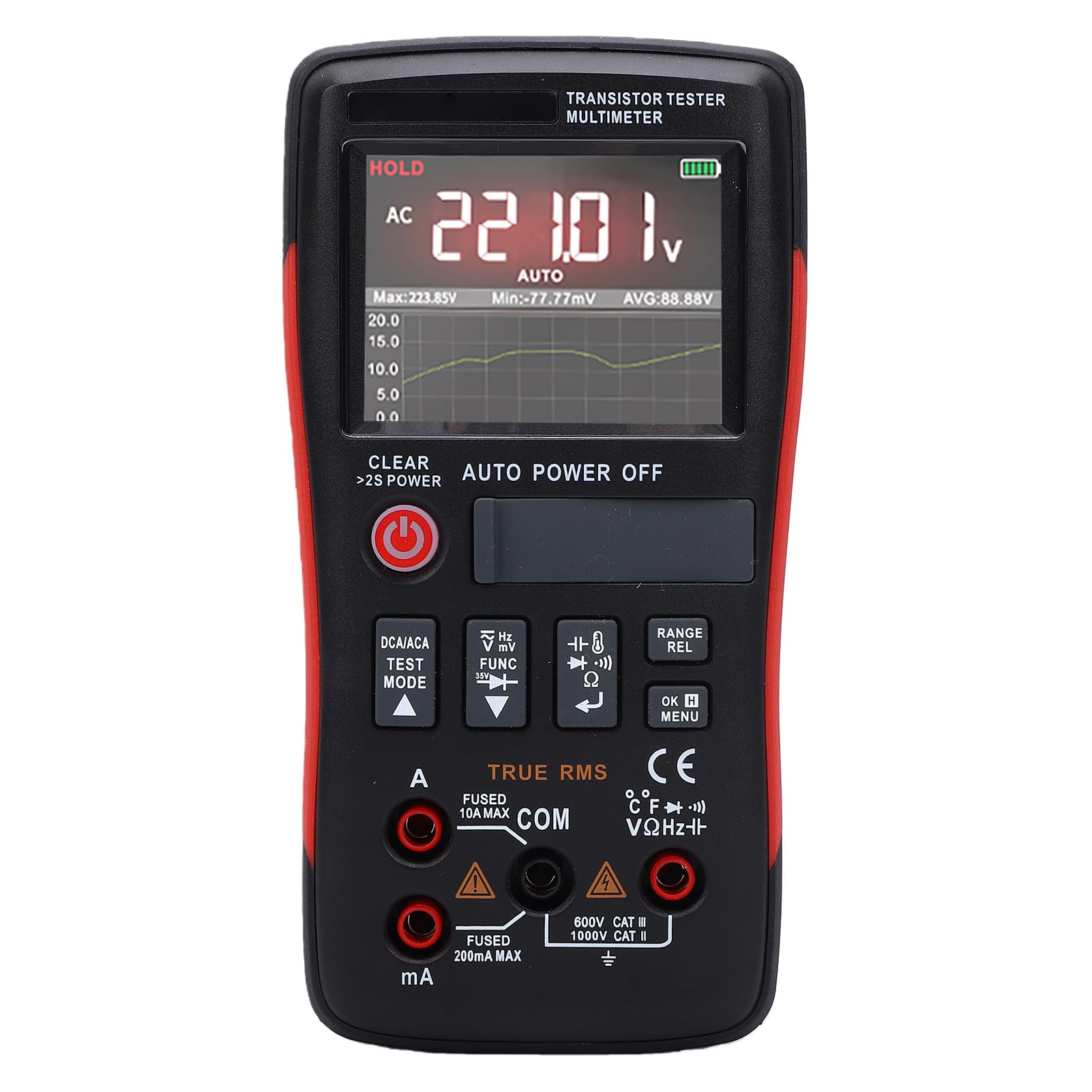 Multímetro Digital True RMS, Pantalla IPS de 2,4 Pulgadas, Probador de Transistores, Pantalla 25000 Recuentos, para Técnicos Reparación Electrónica y Pruebas Campo (ZT-XT1)