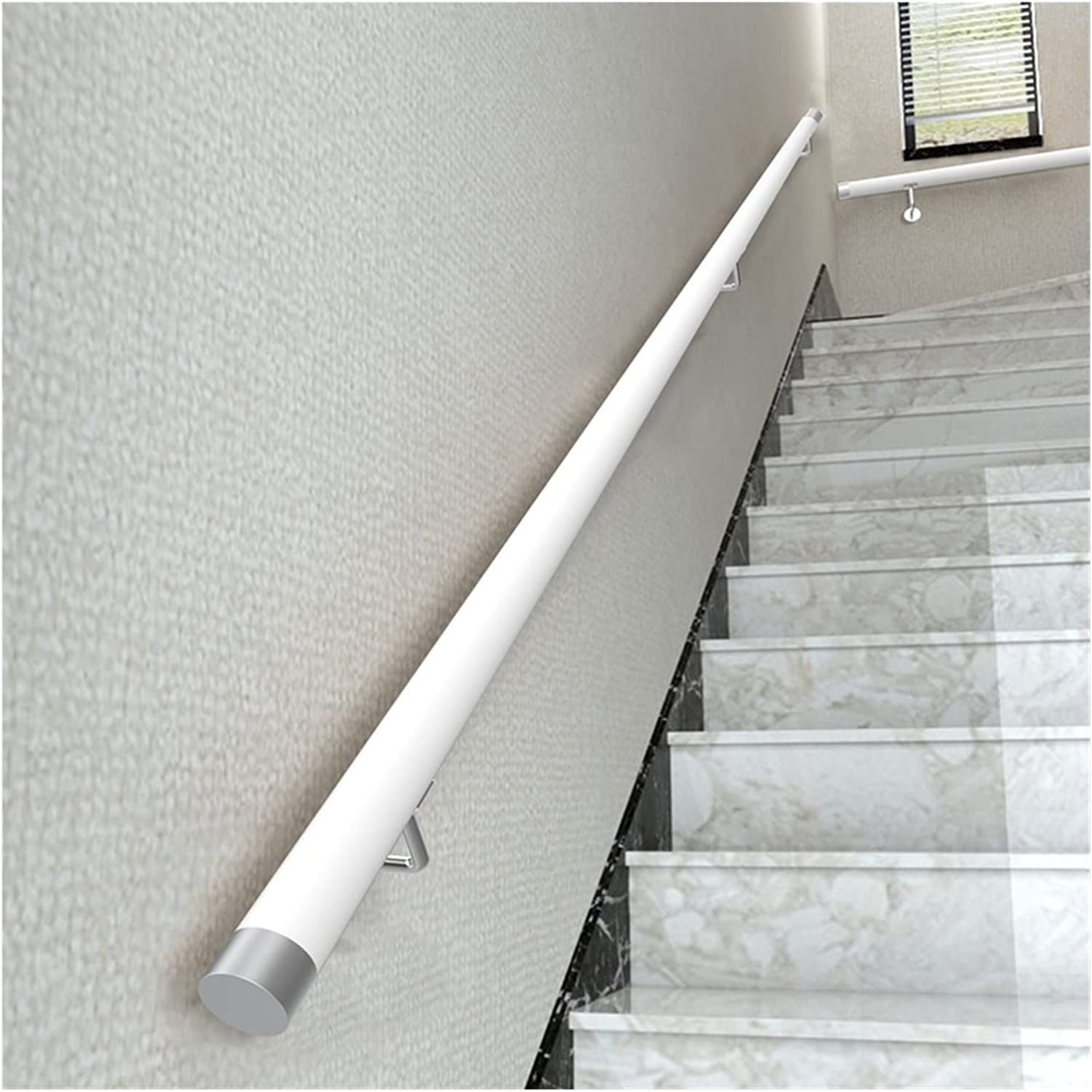 Stair Handrail Wall-Mount Elderly Children Non-Slip Support Rail with Silver Wall Brackets, Natural Banister(White,2.2m(7.2ft))