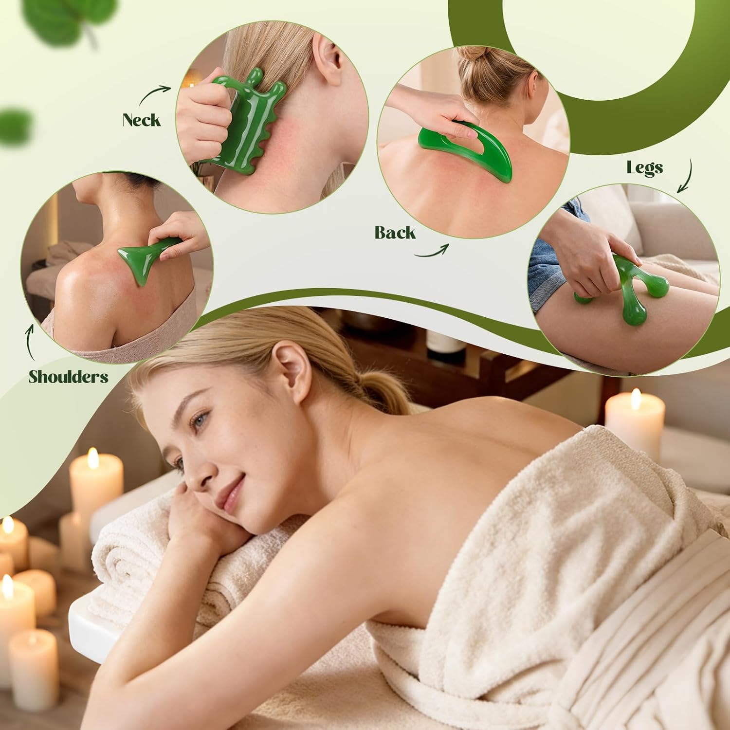 Ceenna 7 Pcs Gua Sha Massage Tools Set - Natural Resin Gua Sha Scraping Massage Tool Lymphatic Drainage Tool for Face Back Leg Women's Body Shaping