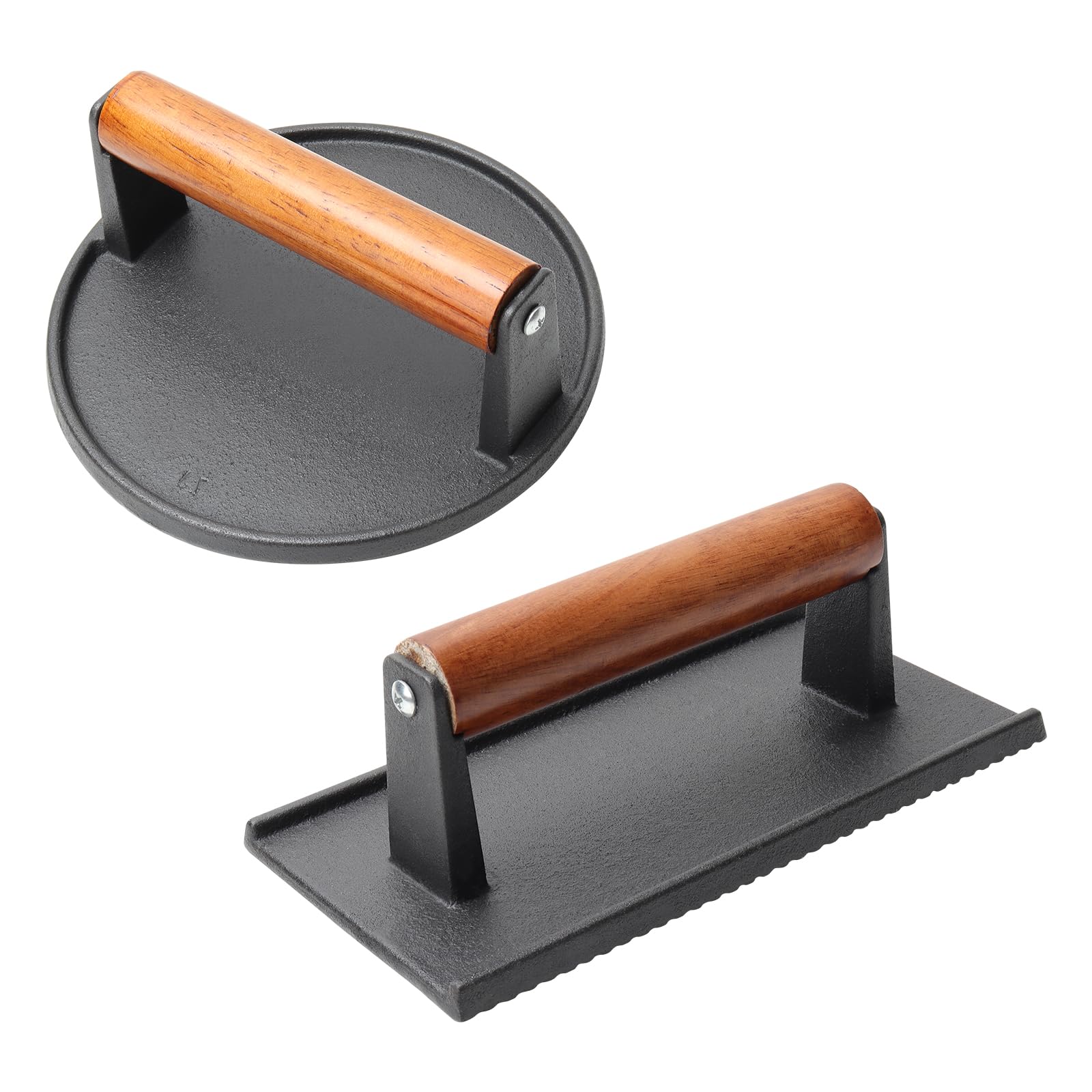 BBQ FutureCast Iron Smash Burger Press 7.1" Round & 8.3”X 4.3”Rectangle Heavy-Duty Meat Press for Griddle with Wood Handle for Blackstone Camp Chef Weber Pitboss, Steak Weight Press for Outdoor Grill