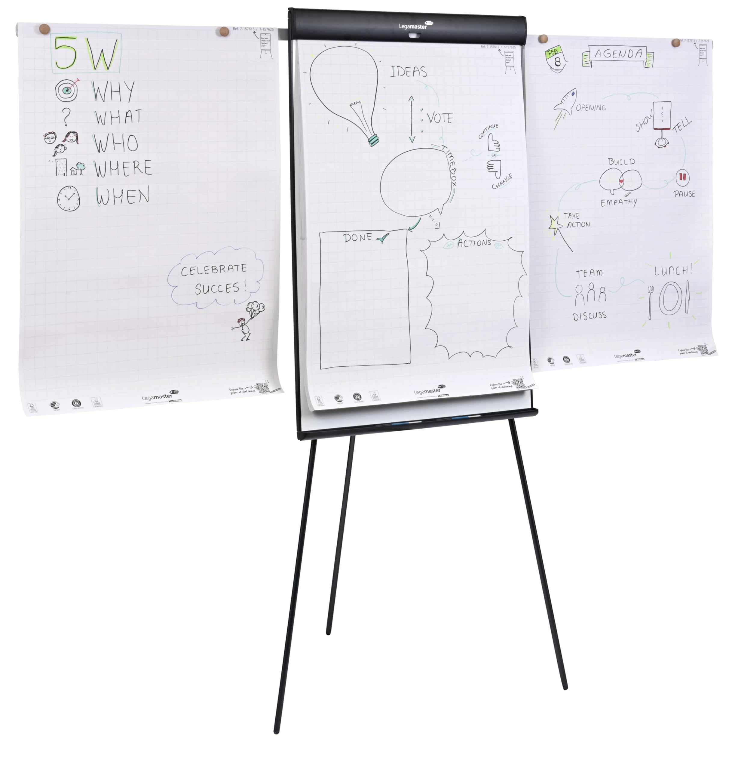 Legamaster SKETCH PRO Flipchart-Stativ, magnetisch, höhenverstellbar, mit Seitenarmen und Zubehör