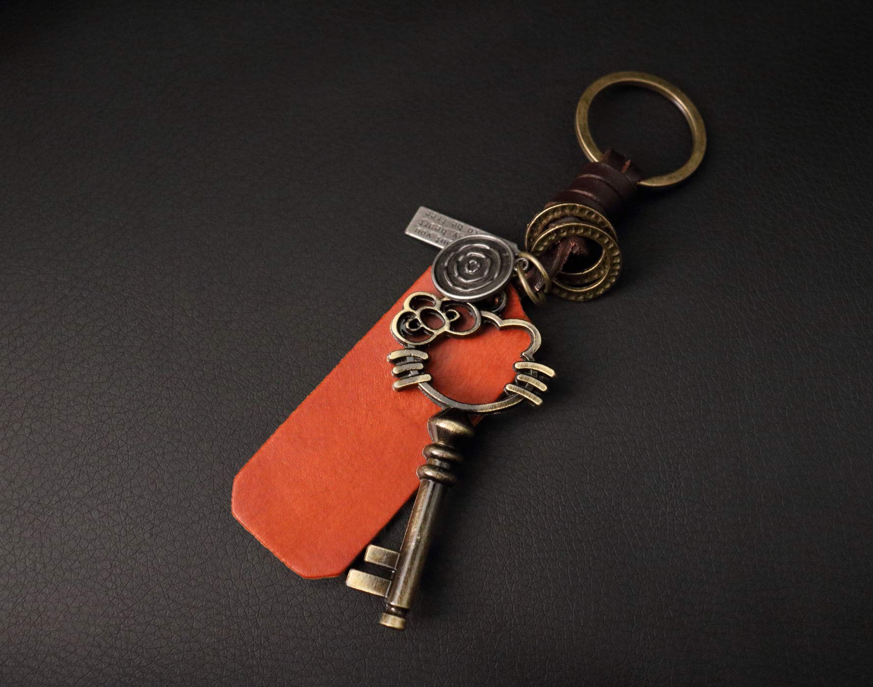 AuPra Kitty Women's Keychain - Red Leather Key Ring With Gift Bag, Big Size, Vintage Style - View #8