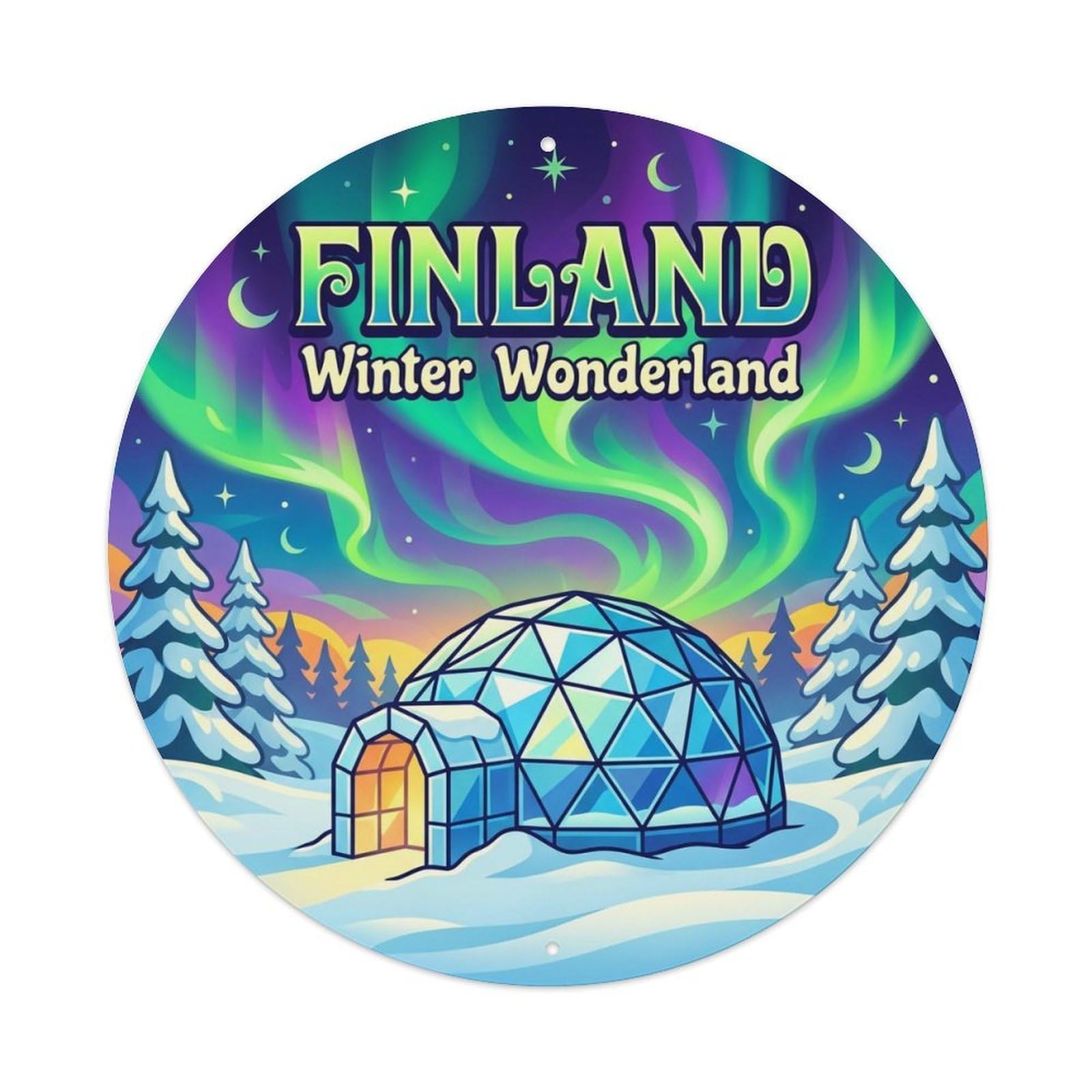 Vintage Travel Finland Gleaming Metal Tin Sign Plaque Wall Decor for Cafe, Club, Garden Round Metal Poster 8x8Inch