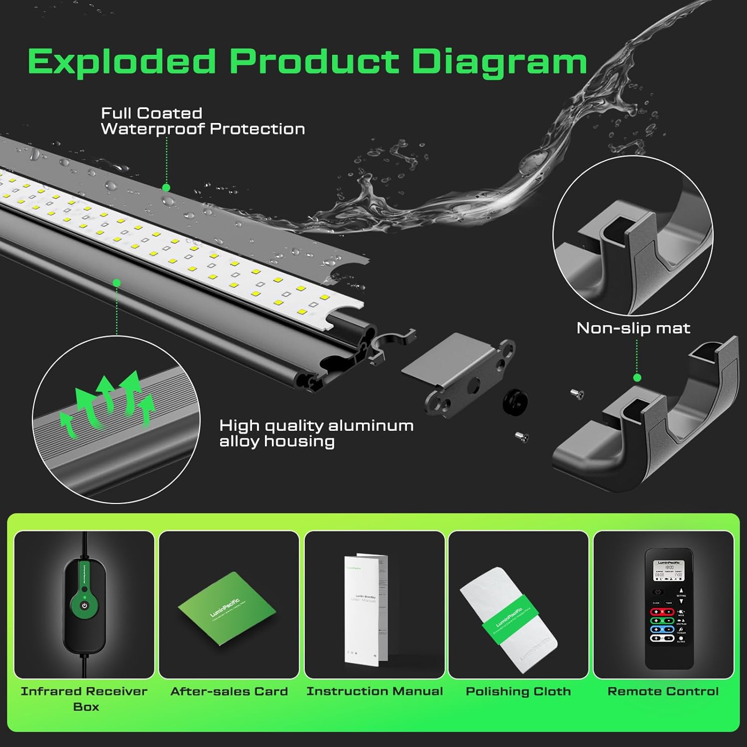 LED Aquarium Light with Remote, IP67 Waterproof Freshwater Planted Grow Light, Full Spectrum Fish Tank Light with Timer, Dimmable RGB+W, Upgrade Appearance, High Performance (30-35inch)