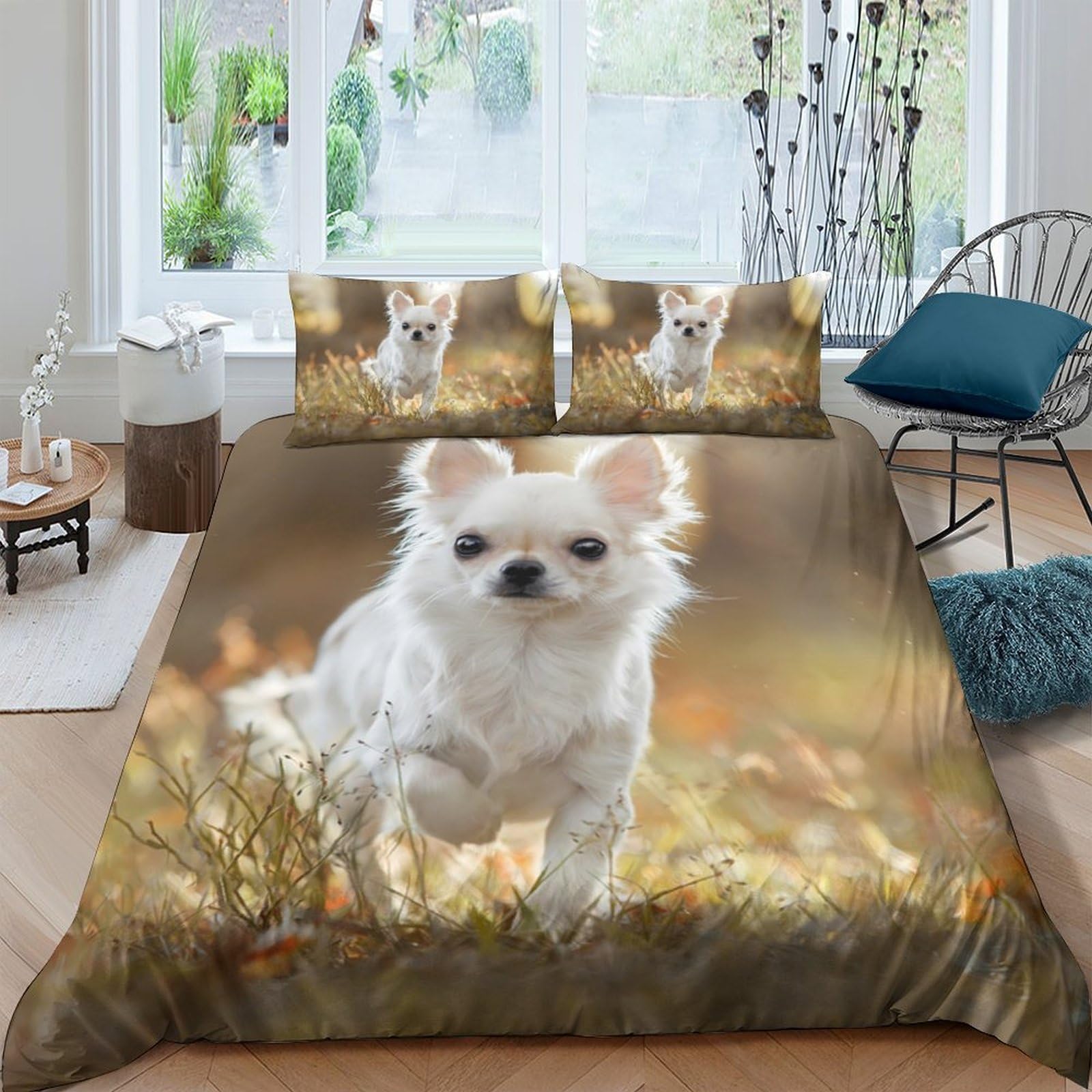 Ctjqhvkz Style-4 3D Printed White Chihuahua Fitted Sheet Microfiber Soft Breathable Dog Bed Cover For Bedroom Dorm Mattress Decor Single（135X200cm）