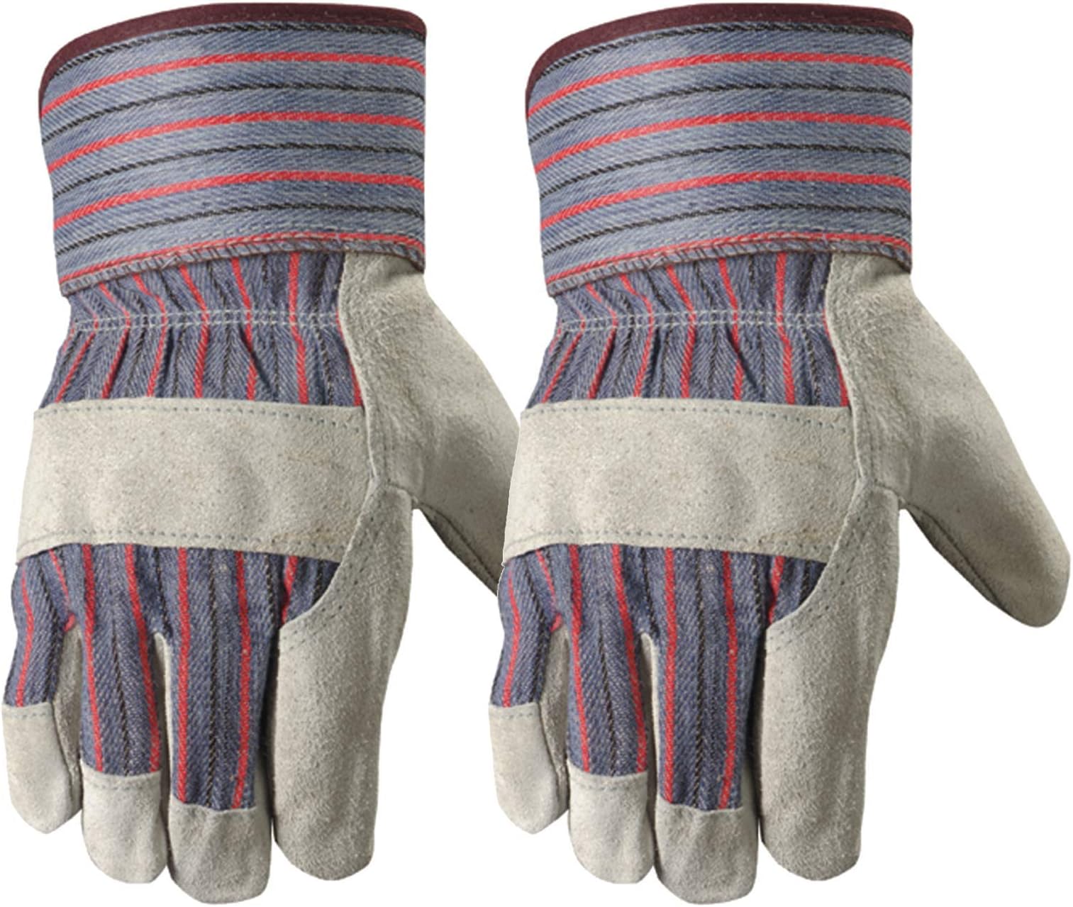 Wells Lamont 2 Pair Pack Men's Leather Work Gloves with Heavy Duty Reinforced Palms, Large (4006N-WNW), Grey