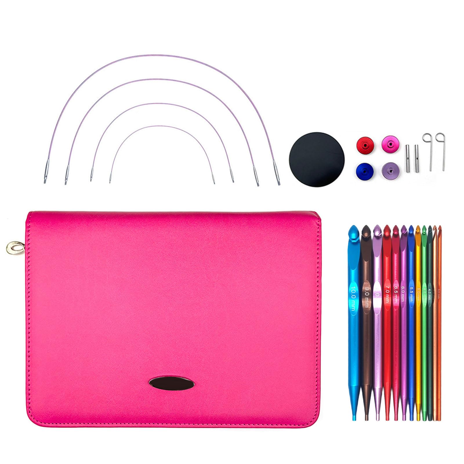 CUNZJIA 12Pair Interchangeable Circular Knitting Needle Set 3.0mm-10mm Aluminum Circular Knitting Needle Set with Leather Case