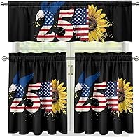 Vista 28 de Juego de 250 cortinas de cocina con bandera estadounidense para ventanas, fácil de instalar, cortinas cortas de 24 pulgadas con bolsillo para barra