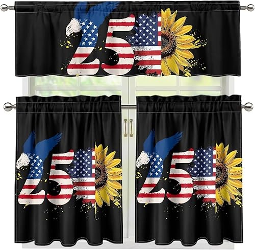 Miniatura 28 de Juego de 250 cortinas de cocina con bandera estadounidense para ventanas, fácil de instalar, cortinas cortas de 24 pulgadas con bolsillo para barra