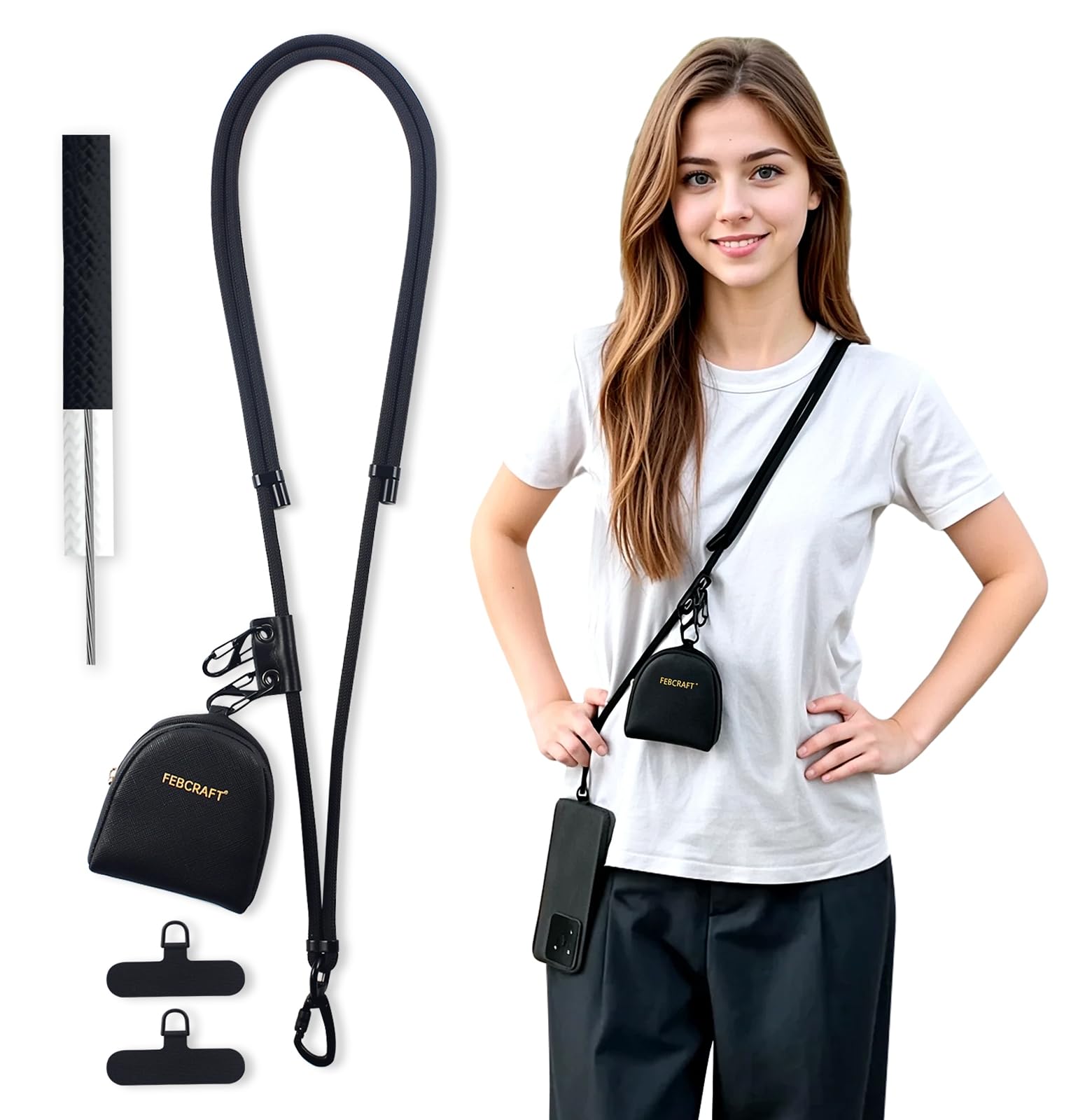 Anti Theft Phone Strap with Steel Wire & Lock-Phone Lanyard with Wallet,Clip and Go Strap for Phone with Wallet Crossbody,travel essentials,commuting,daily convenience,travel use,Black-image-14