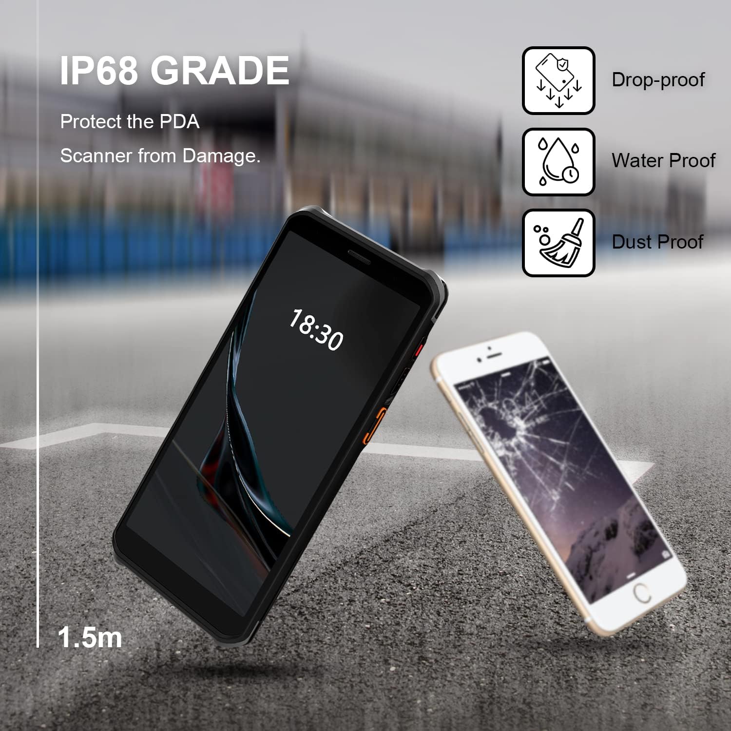 RONGTA SE4770 PDA demonstrating IP68 water and dust resistance and 1.5m drop protection