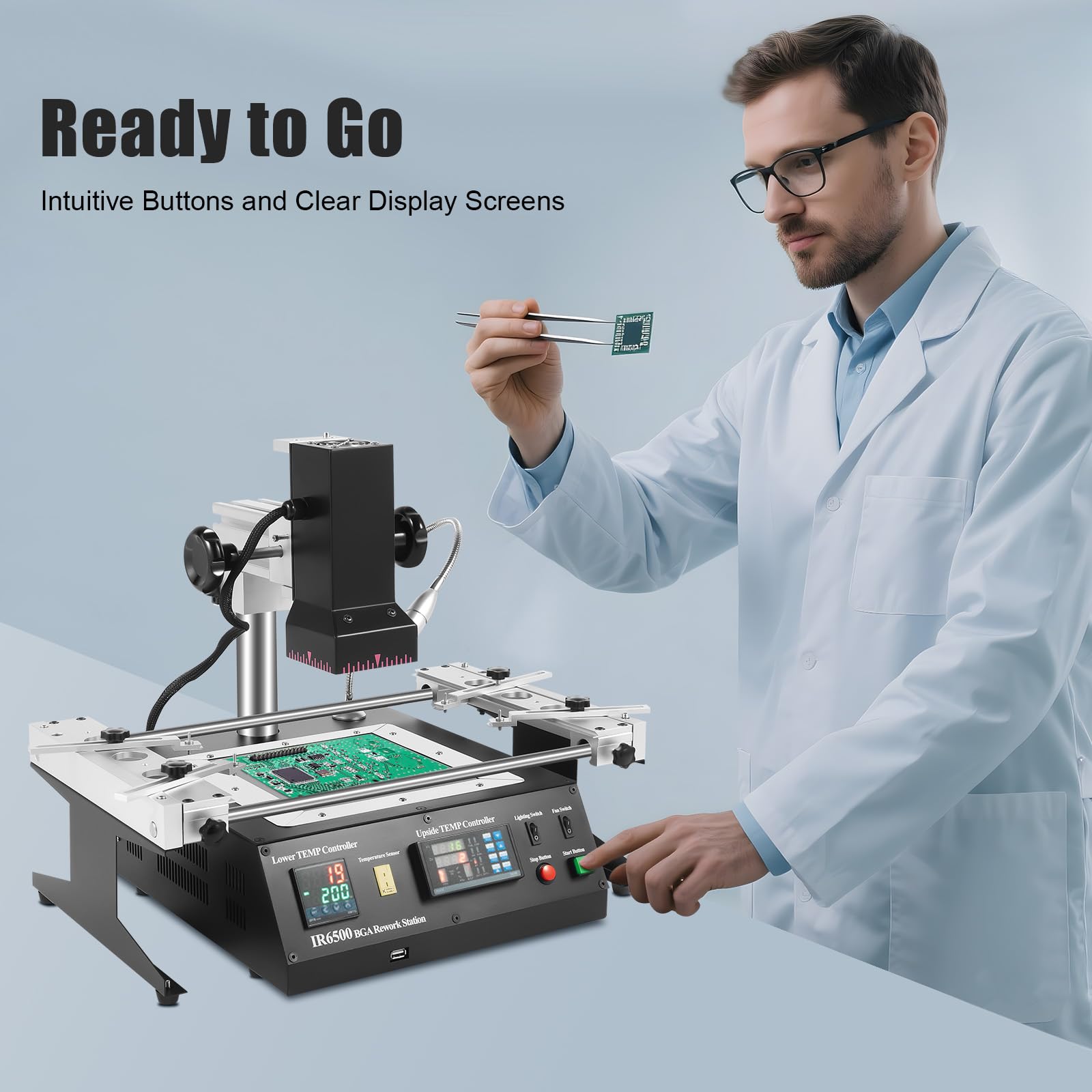 IR6500 BGA-Reparaturstation, Infrarot-Heizstation zum Entlöten, 220-V-Reparaturstation, Lötmaschine, Lötstation, Lötgeräte, zum Löten, Entlöten oder Reparieren von Baugruppen.