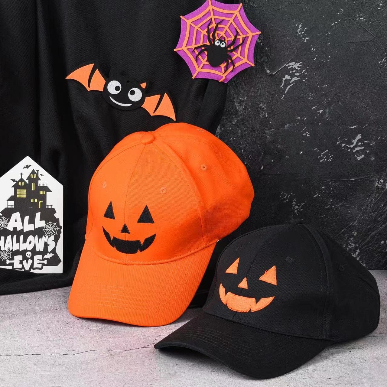 2 PCS Halloween Unisex Hat Embroidery Cap Halloween Pumpkin Face Hat Adjustable Funny Party Hats Women Men - Image 8
