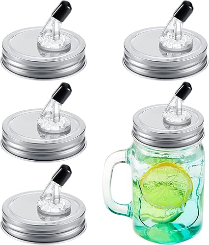 Paquete de 4 boquillas para verter tarros Mason con solapa, tamaño regular de boca de 2.756 in, tapas de vertido adecuadas para cualquier líquido a