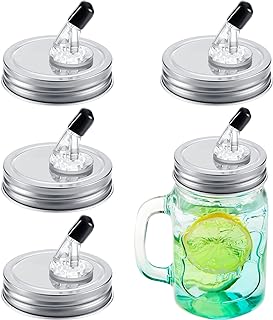 4 Pack Mason Jar Pour Spouts with Flap regular mouth size 70 mm mason jar pouring lids Suitable for any liquid Leak Proof (Silver)