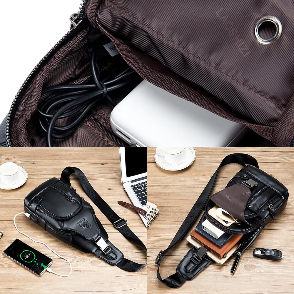pundarika brusttasche herren leder klein sling bag,männertasche Echtes Leder crossbody umhängetasche herren,tasche schultertasch multifunktional,Verstellbarer Schultergurt