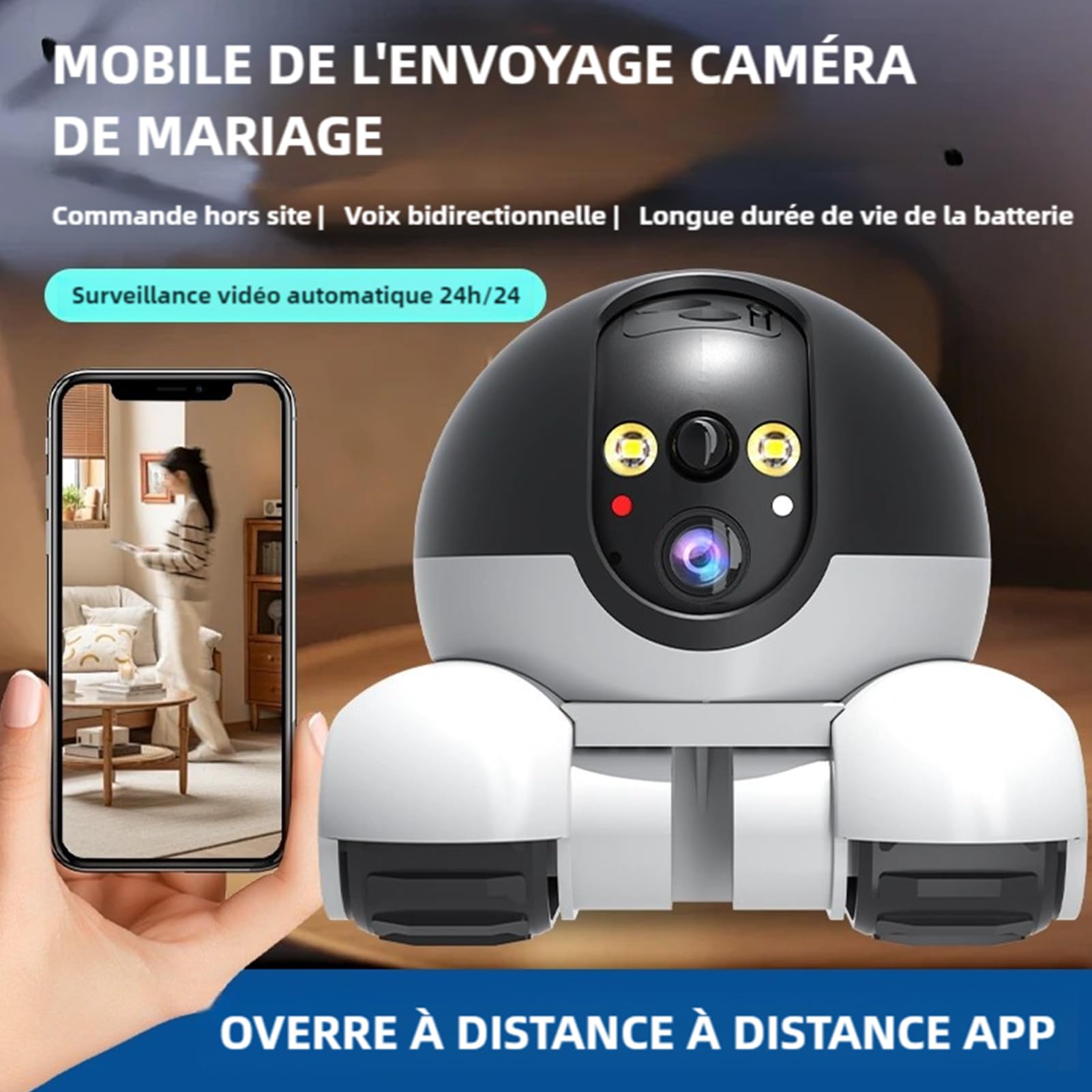 Elprico Robot de Caméra en Mouvement, Appareil Photo Robot à Double Objectif 1080p avec Roues, Télécommande D'application, Conversation Bidirectionnelle, Batterie 5200mAh