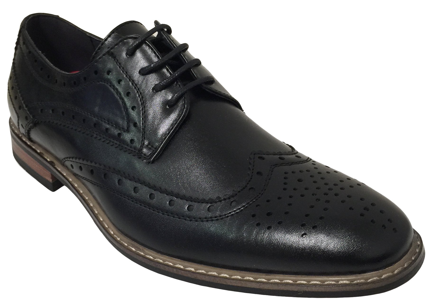 BC2D Mens Oxfords Classic Wing Tip Lace up Leather Lined Casual Brogue Fashion Dress Shoes Black Brown