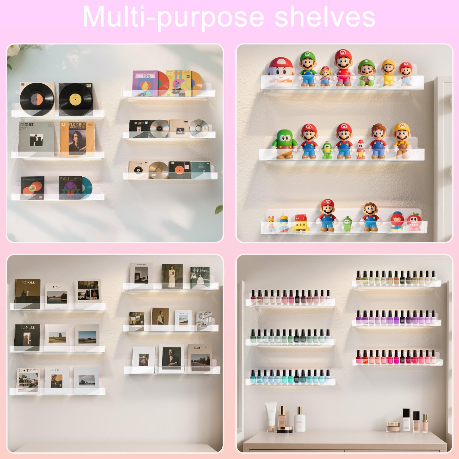 Estante de exhibición de esmalte de uñas acrílico, organizador de montaje en pared (6, transparente) 2