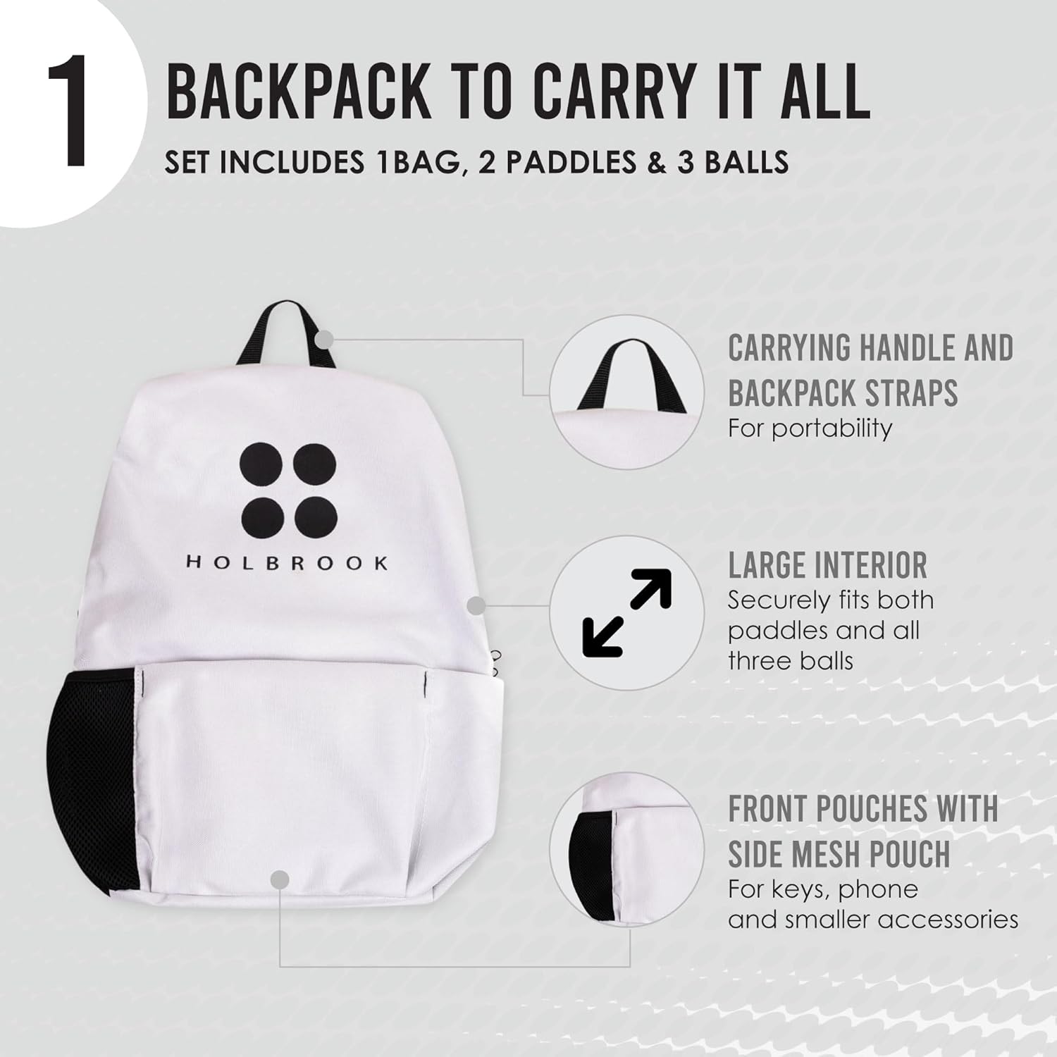 Holbrook's Rove 2: Pickleball Paddles Set of 2 Including 3 Outdoor Pickleball Balls, and Backpack to Carry it All | Fiberglass Paddle Surface for Any Skill Level