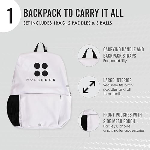 Miniatura 3 de Holbrook 's Rove 2 Juego de 2 palas de pickleball que incluye 3 pelotas de pickleball al aire libre y mochila para llevarlo todo  Superficie de